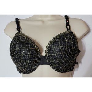 NWT Victoria's Secret Black w/Gold Metallic Push-Up Underwire Bra 38C, 34D, 34C,
